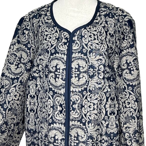 Coldwater Creek NWT Open Front Dress Jacket Business Sz 18 Blue & Gray Pattern - Picture 3 of 11